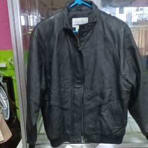 Classic Black Leather Bomber Jacket